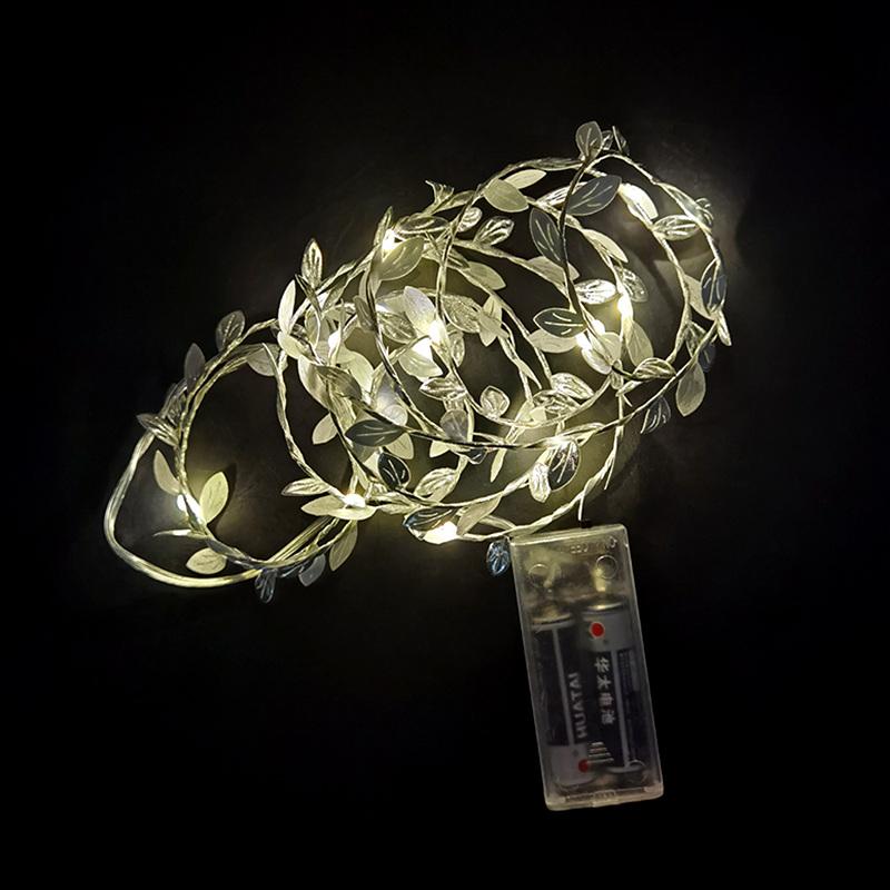 

2M 20LED Гирлянда из зеленых листьев Сказочные светодиодные гирлянды Искусственная лоза из листьев для Рождества, дома, свадьбы, украшения для вечеринки по случаю дня рождения серебряный