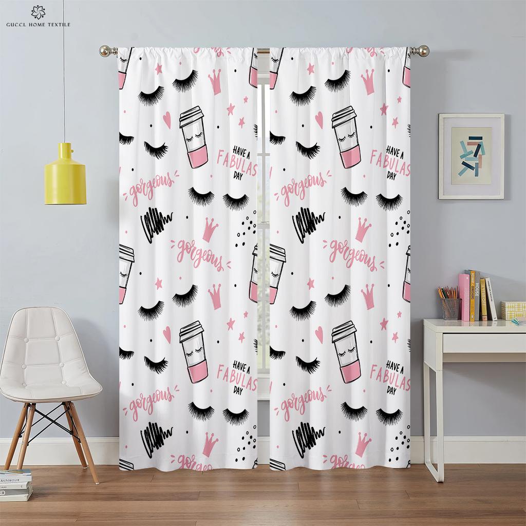 Simple Window Curtains, Unicorn Eyelash Pattern, Custom Curtains, Kids Room, Living Room, Kitchen, Home Decoration
