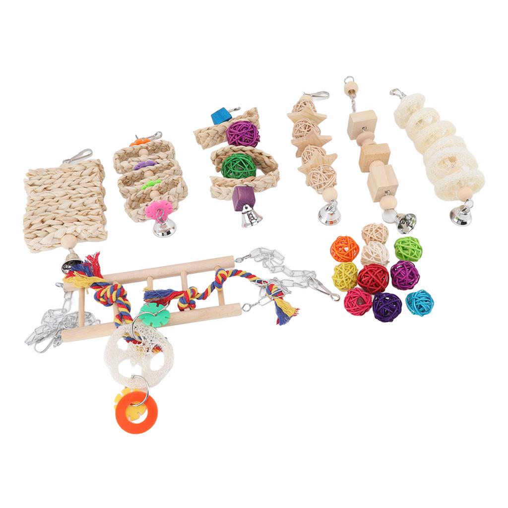Bird Toys Colorful Climbing Bridge Parrots Swing Chewing Toy with Bell for Parakeets Cockatiels
