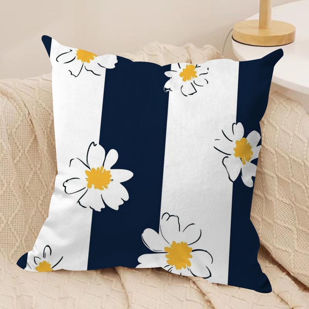 Clear Striped Daisy Cushion Cover Soft Plush Fabric DoubleSided Printed Sofa Cushion Cover for All Seasons Home Decor Gift
