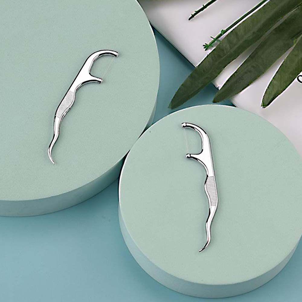 Cleaning Lightweight Oral Hygiene Floss Stick Dental Floss Stainless Steel Flosser Flossing Holder
