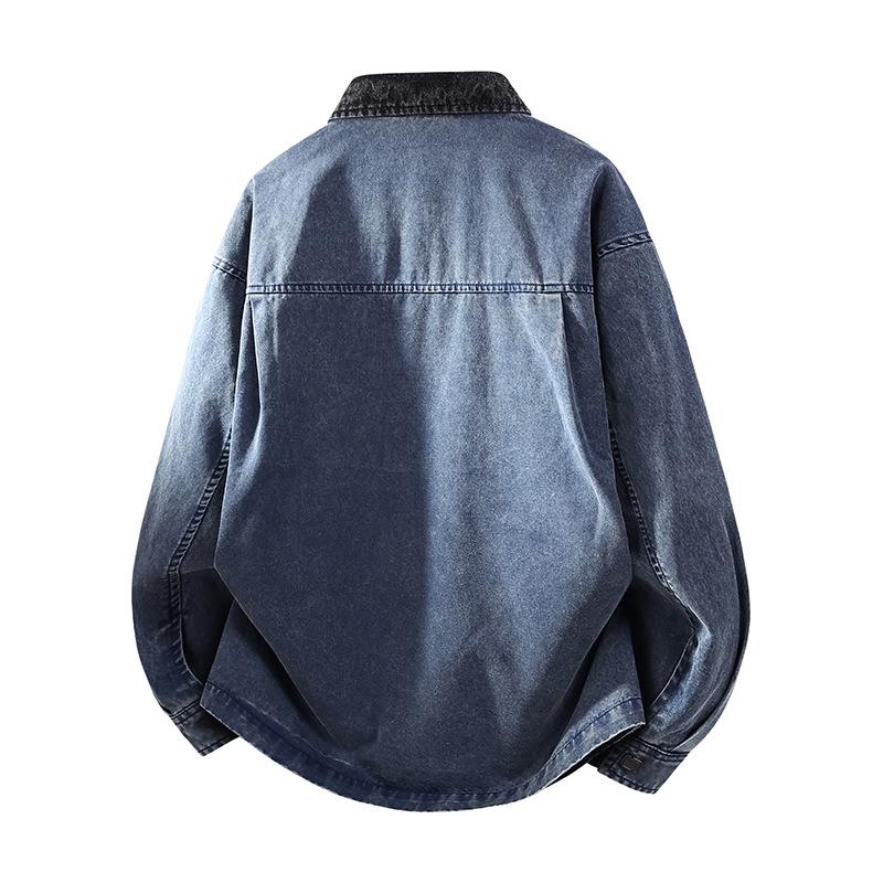 Men's Spring 2026 Retro Washed Cotton Jacket with Patchwork Lapel - Casual Trendy Outerwear