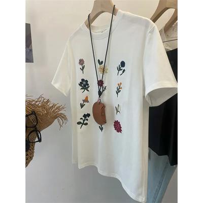 Women Summer Floral Embroidery Short Sleeve T Shirt