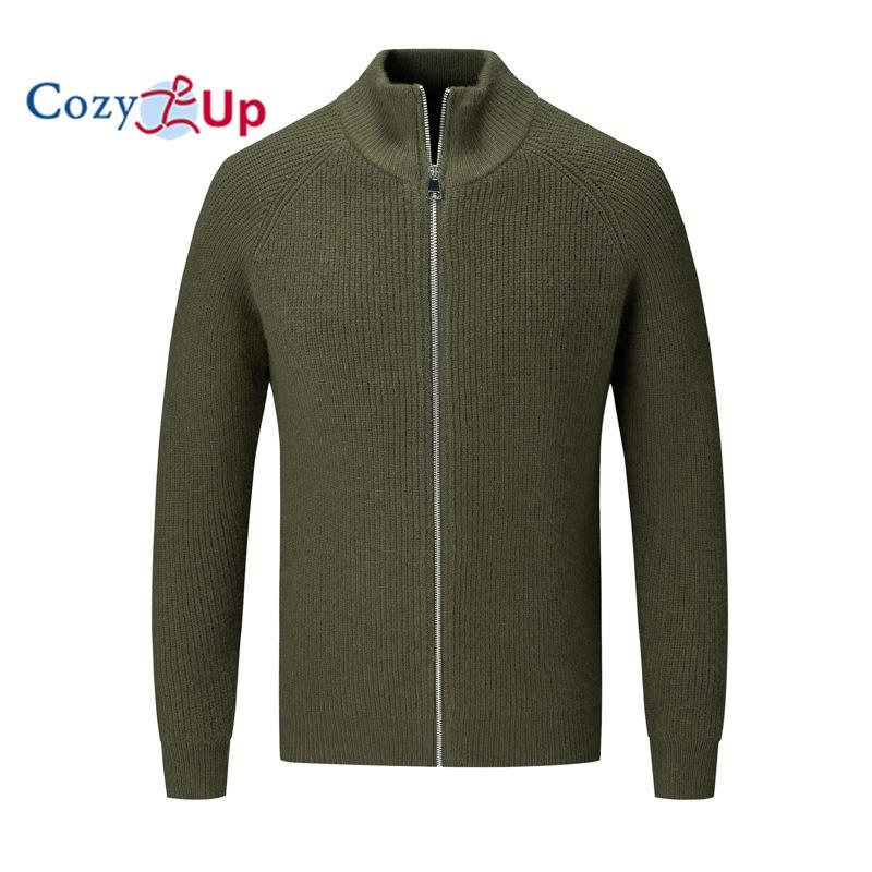 

Мужской однотонный вязаный кардиган Cosy Up с воротником-молнией и полуводолазкой 3XL зелёный