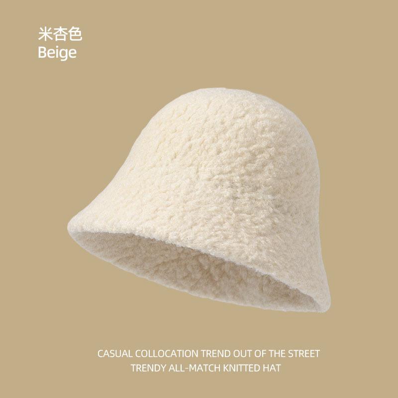 Show face small bucket hat women's autumn and winter new show face small lamb wool bucket basin hat big head circumference hat