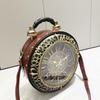 Retro Chic Round PU Handbag With Clock Face Design Womens Shoulder Crossbody Bag Daily Wear