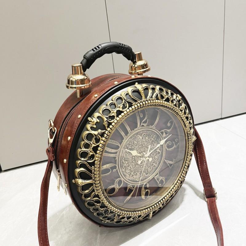 Retro Chic Round PU Handbag With Clock Face Design Womens Shoulder Crossbody Bag Daily Wear