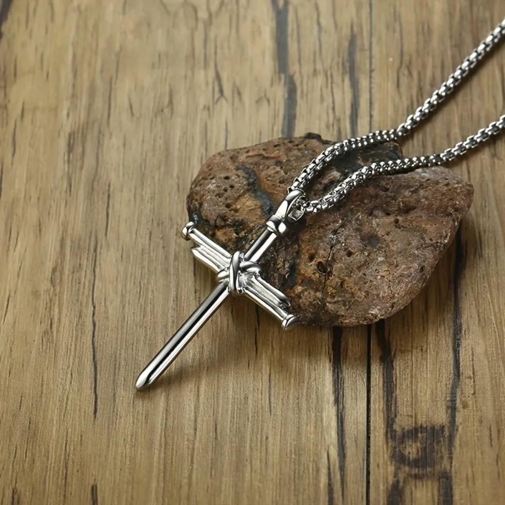 Stainless Steel Chain Cross Pendant Necklace for Men Women Fashion Religious Jewelry Gift