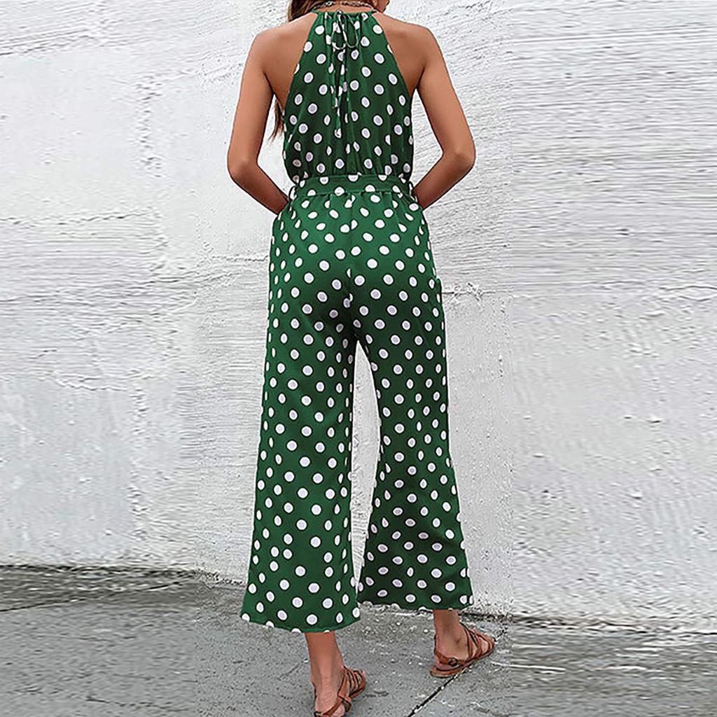 Women's Fashion Polka Dot Wide Leg Jumpsuit Neck Strap Jumpsuit