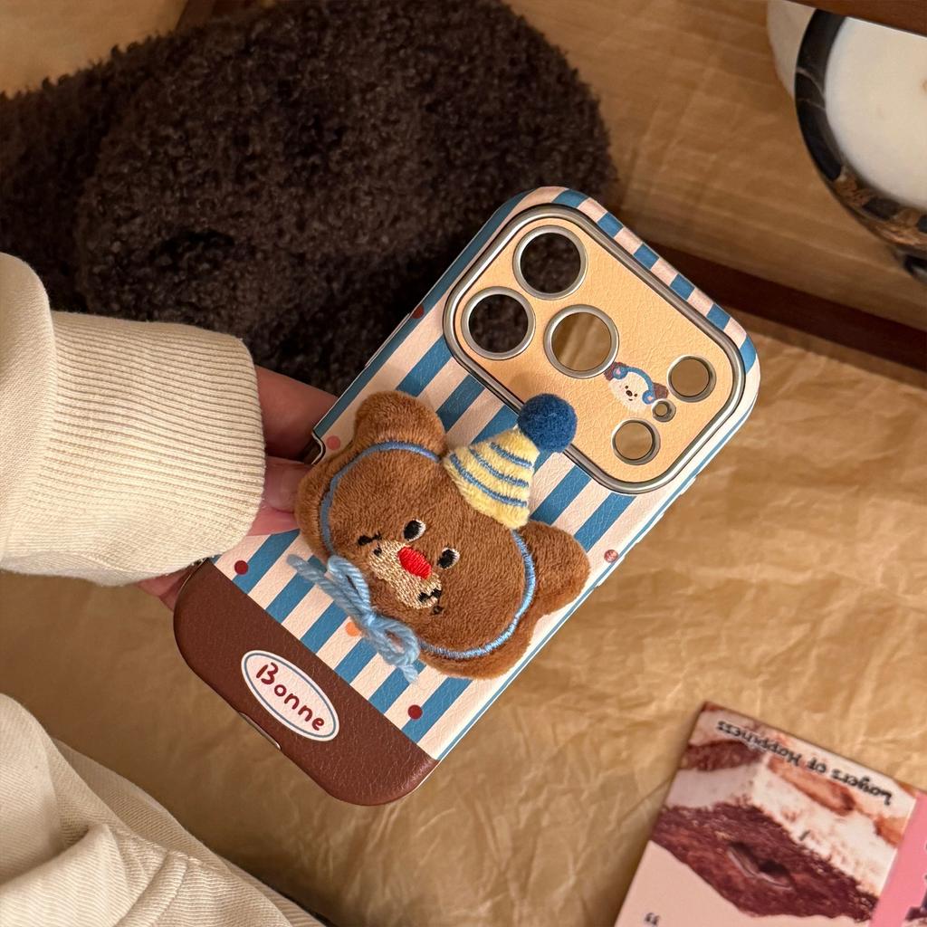 Plush Animal Doll Compatible with 17 Pro Max Phone Case Apple iPhone 16 3D 17 Leather 13 Soft Case 15