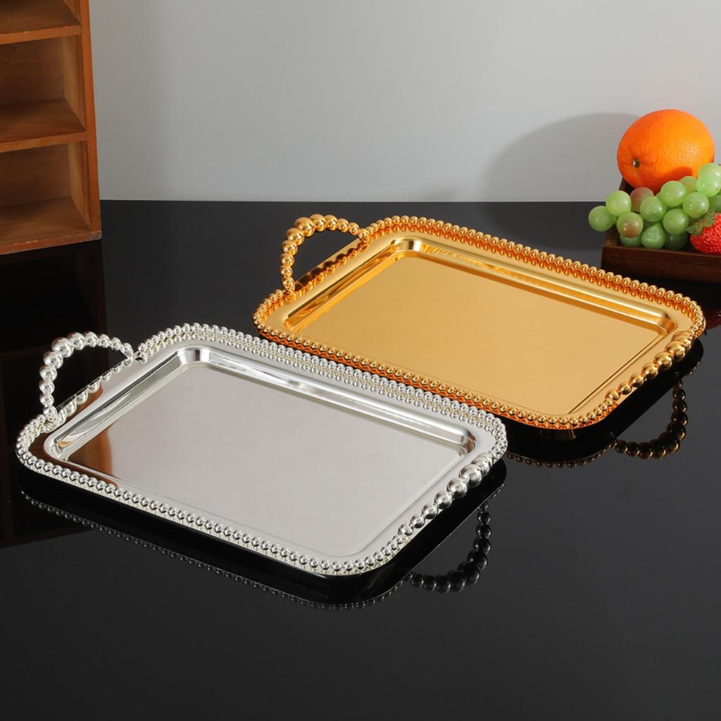 Mirrored Tray Rectangular Handled Serving Tray Kitchenware Decorative Home Decor Mirror Polished