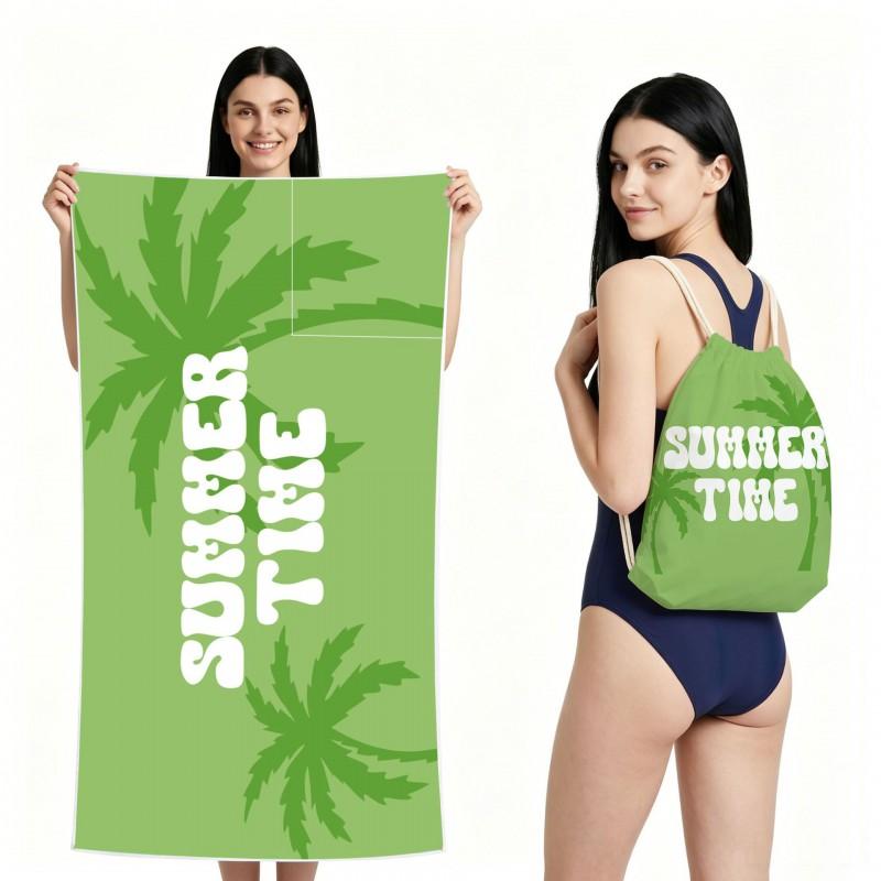 Quick-Dry Foldable Beach Towel With Carry Bag Double-Sided Plush Coconut Print Bath Travel Pool Vacation