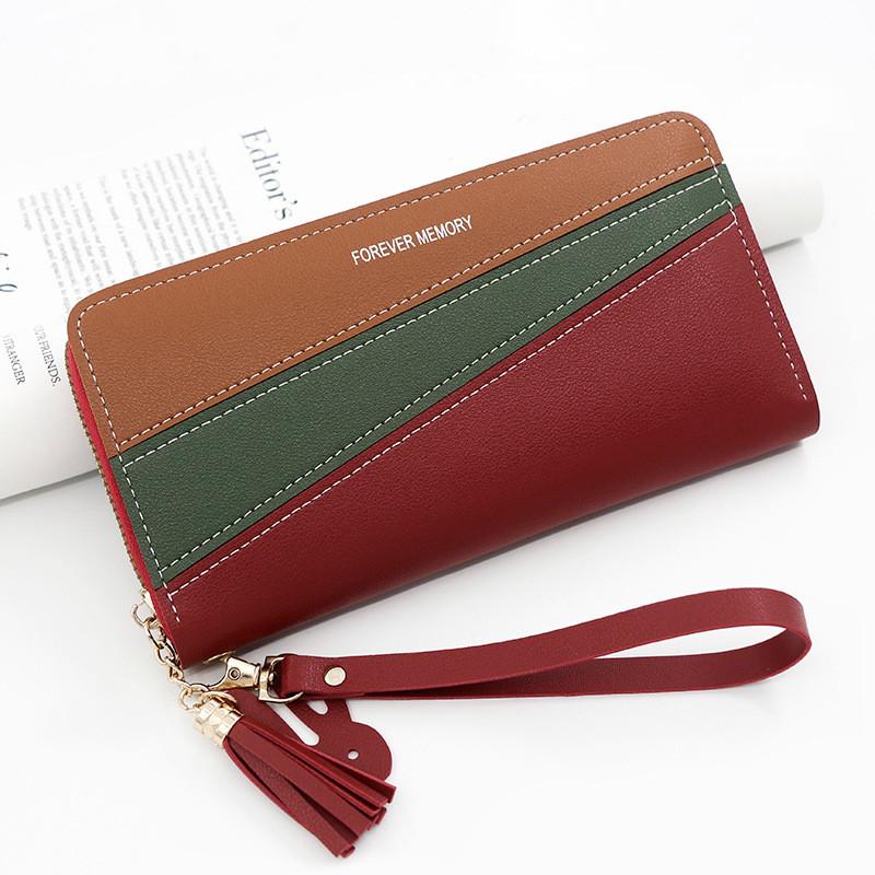 Minimalist Long Wallet For Women With Pu Material And Color Blocking Design For Daily Use
