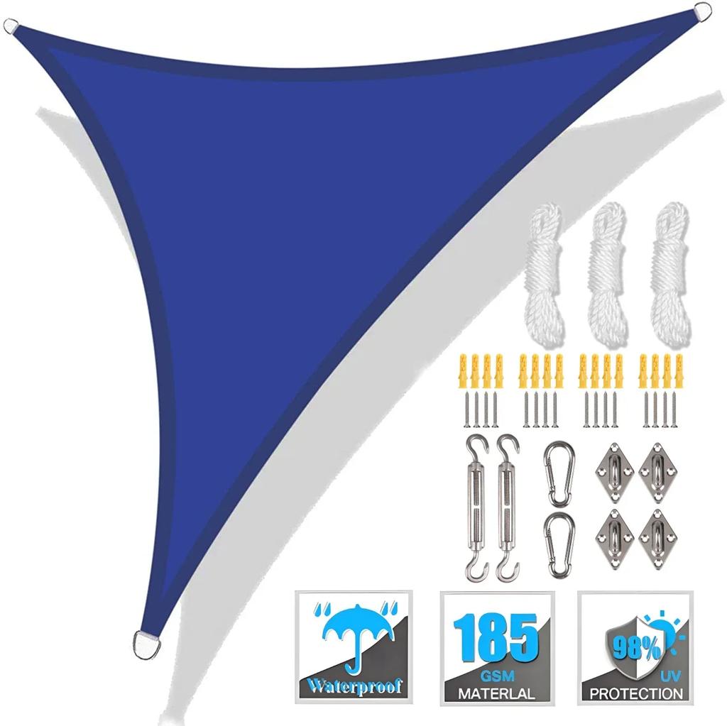 Voile d'ombrage triangulaire Imperméable Voile de jardin Tonnelle 98% Blocage UV Auvent de patio extérieur pour fête avec accessoires d'installation et cordes