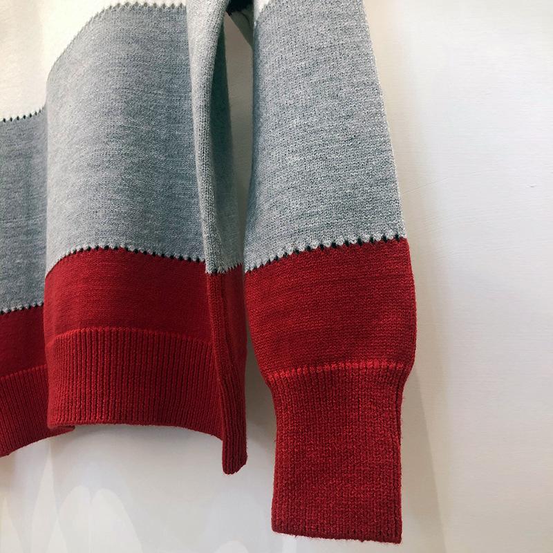 Striped Leopard Print Round Neck Pullover Sweaters Women Fashion Loose Vintage Knitted Sweater Woman Autumn Long Sleeve Casual Winter Clothing 25142