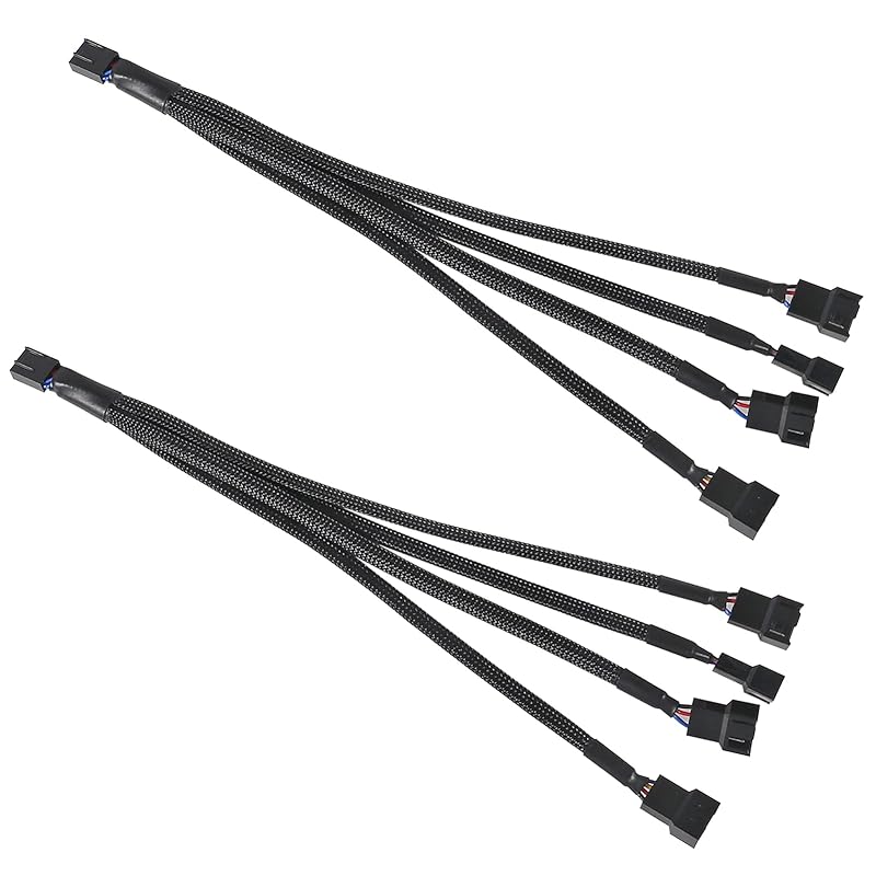 UMLIFE 2 Pack Computer PC PWM Fan Splitter Cable 1 to 4 (4 Pin+3 Pin)