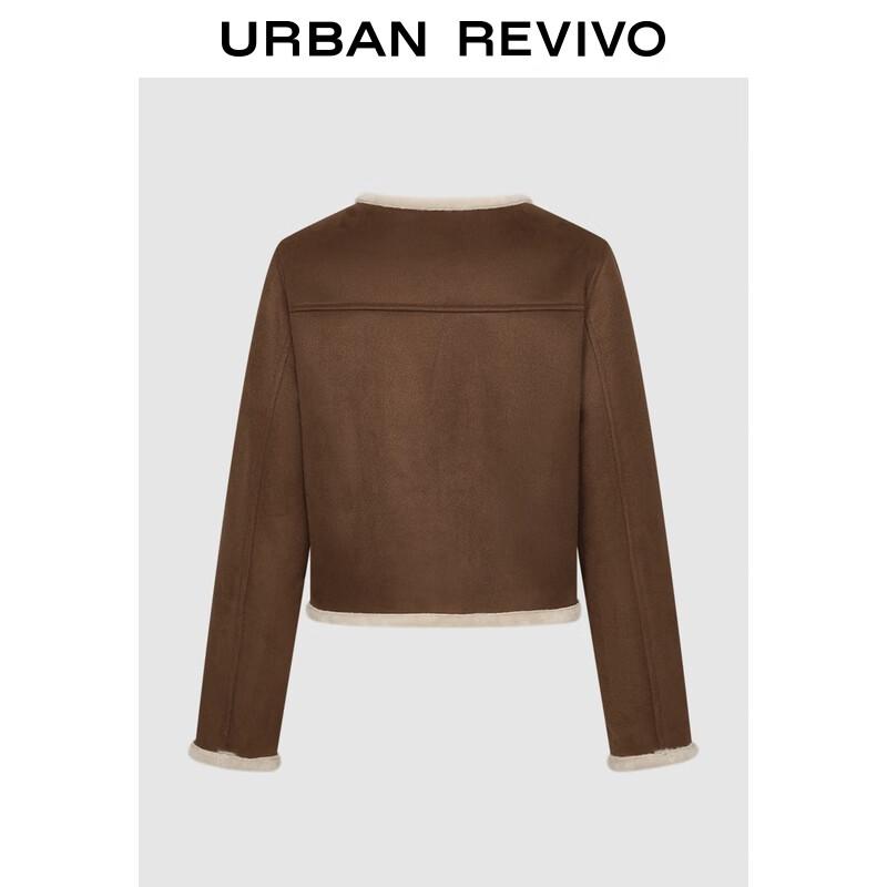 UR 2025 Winter Retro Amber Frayed Gold Button Coat for Women XS