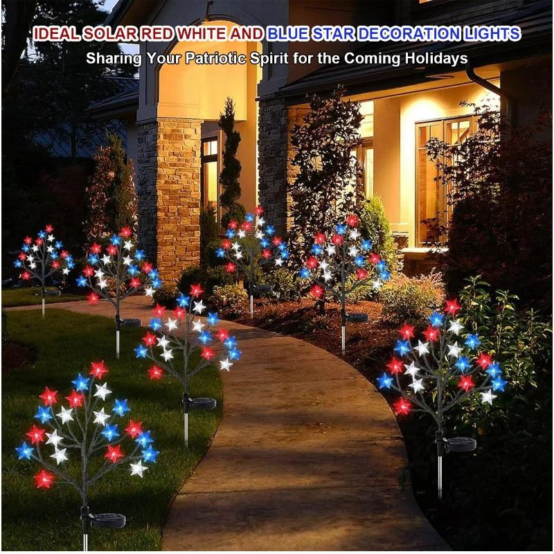 Red White Blue Solar Star Stake Lights Outdoor Waterproof LED Lawn Lamp for Yard Garden Patio Path Home Decorative Lighting