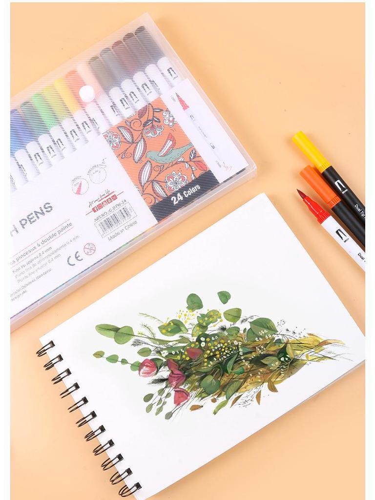 Giorgione Double-Ended Water-Based Fineliner Brush Pens: 24 & 80 Washable Colors