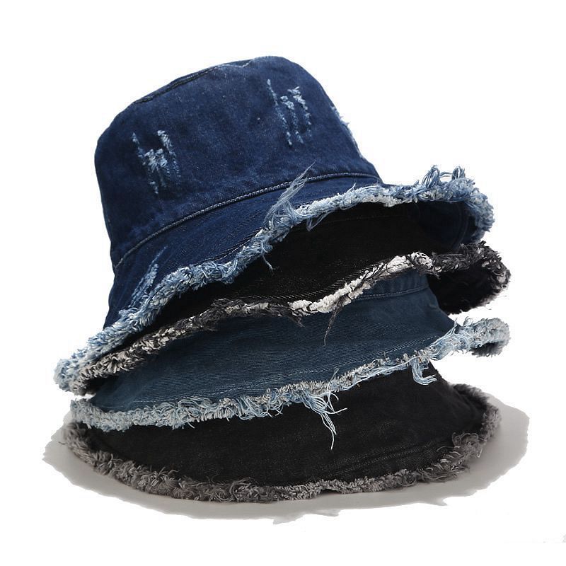 Vintage Denim Fisherman Hat With Wide Brim Sun Protection For Summer Outdoor Wear