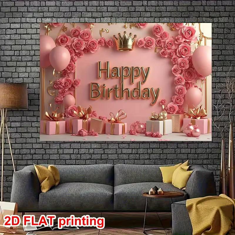 2D Blush Pink Floral Happy Birthday Backdrop Banner Photography Background