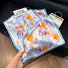 Sen green flower print fresh imitation silk scarf premium versatile square scarf neck protection scarf trendy headscarf scarf women