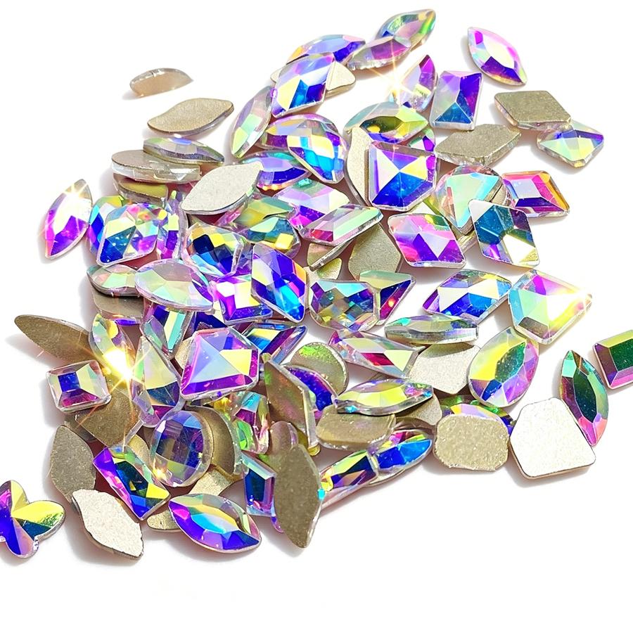 100Pcs Mixed Aurora Mixed Nail Rhinestones, Flat Back Nail Charms, AB Gems for Nail Art Decorations
