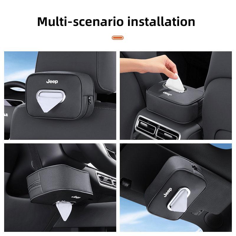 Leather Car Tissue Box Hanging Vehicle Storage Bag For Jeep Wrangler JL Renegade Grand Compass Gladiator Cherokee Patriot Willys AJQ1