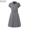ZANZEA Women Classic Collar Summer Casual Short Sleeve Dress