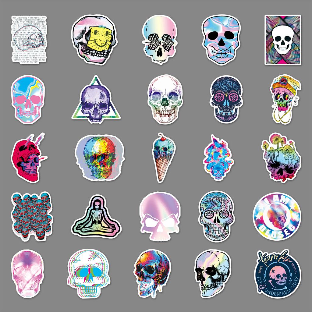50 Skull Doodle Personality Trend Laser Gulle Card DIY Skateboard Water Cup Suitcase Sticker Waterproof