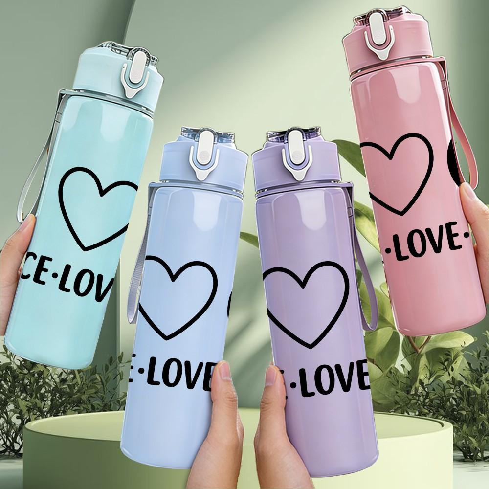 1PC Peace Love Pool Hand Symbol 750ml Color Plastic Sports Water Bottle Leakproof Flip Straw Lid Suitable for Sports Office Home Use