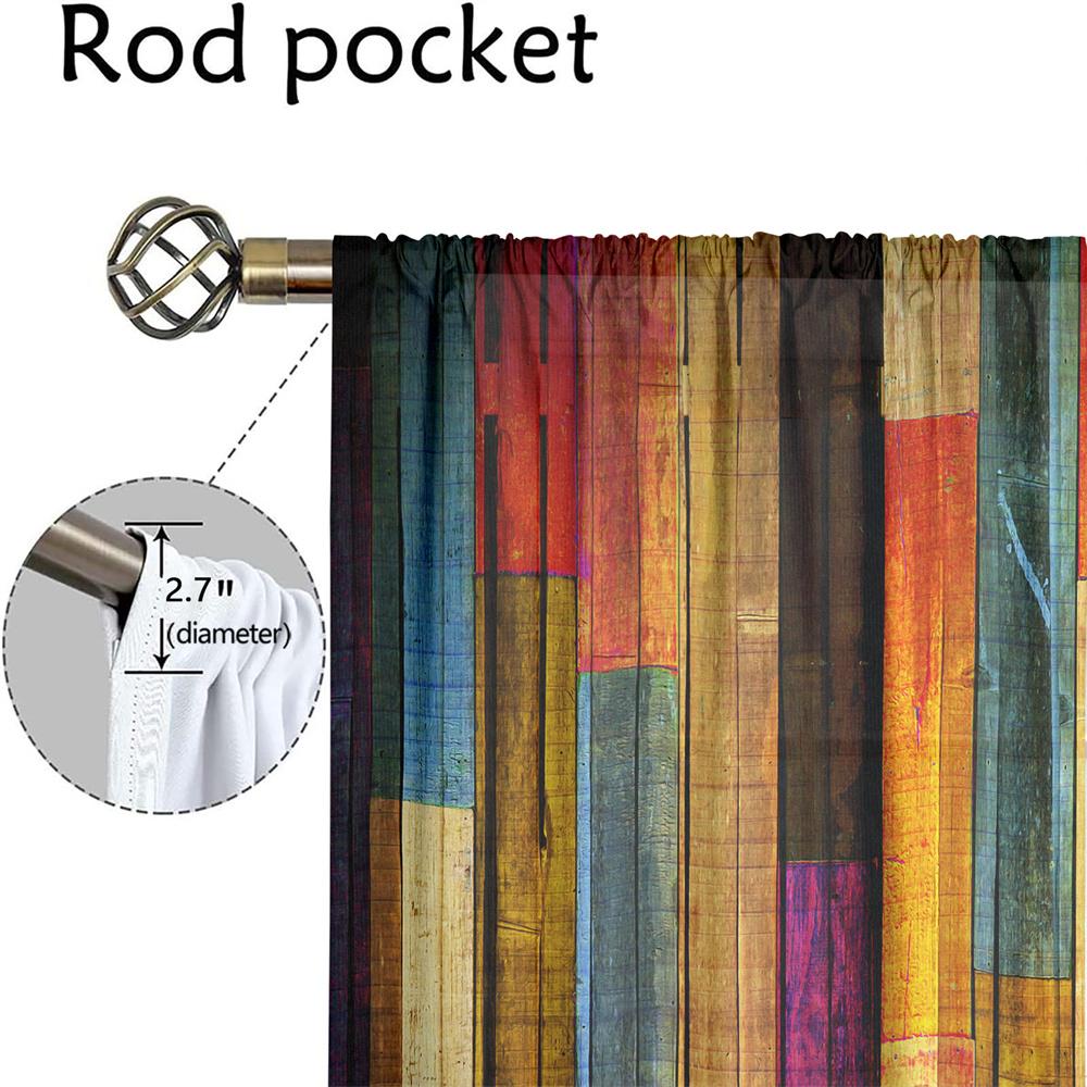 2Pcs Colorful Wooden Board Curtains Countryside Retro Rainbow Wood Grain Design Curtain Living Room Bedroom Balcony Window Decor