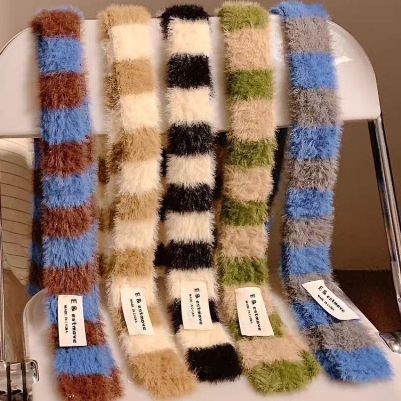 Y2K Girls Knitted Striped Scarf Winter Warm Neck Slim Women Long Scarves Fashion Streetwear Skinny Scarf Decorative Neckerchief
