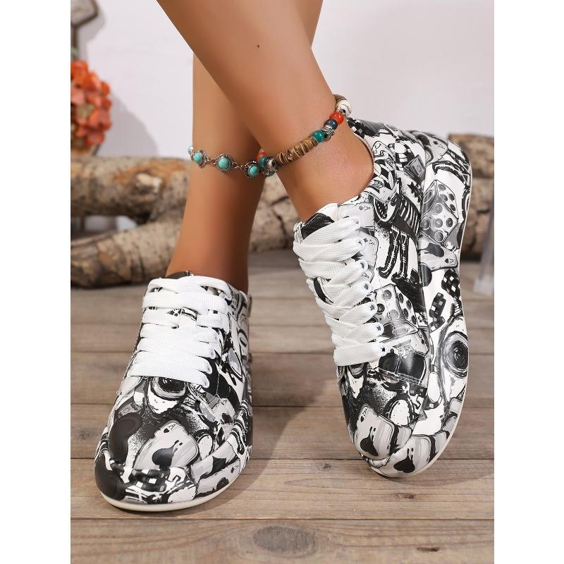 2025 New Arrival Oversized Sneakers with Colorful Letter Prints, Thick Soles, Lace-Up Round Toe, Sporty Style Women's Shoes