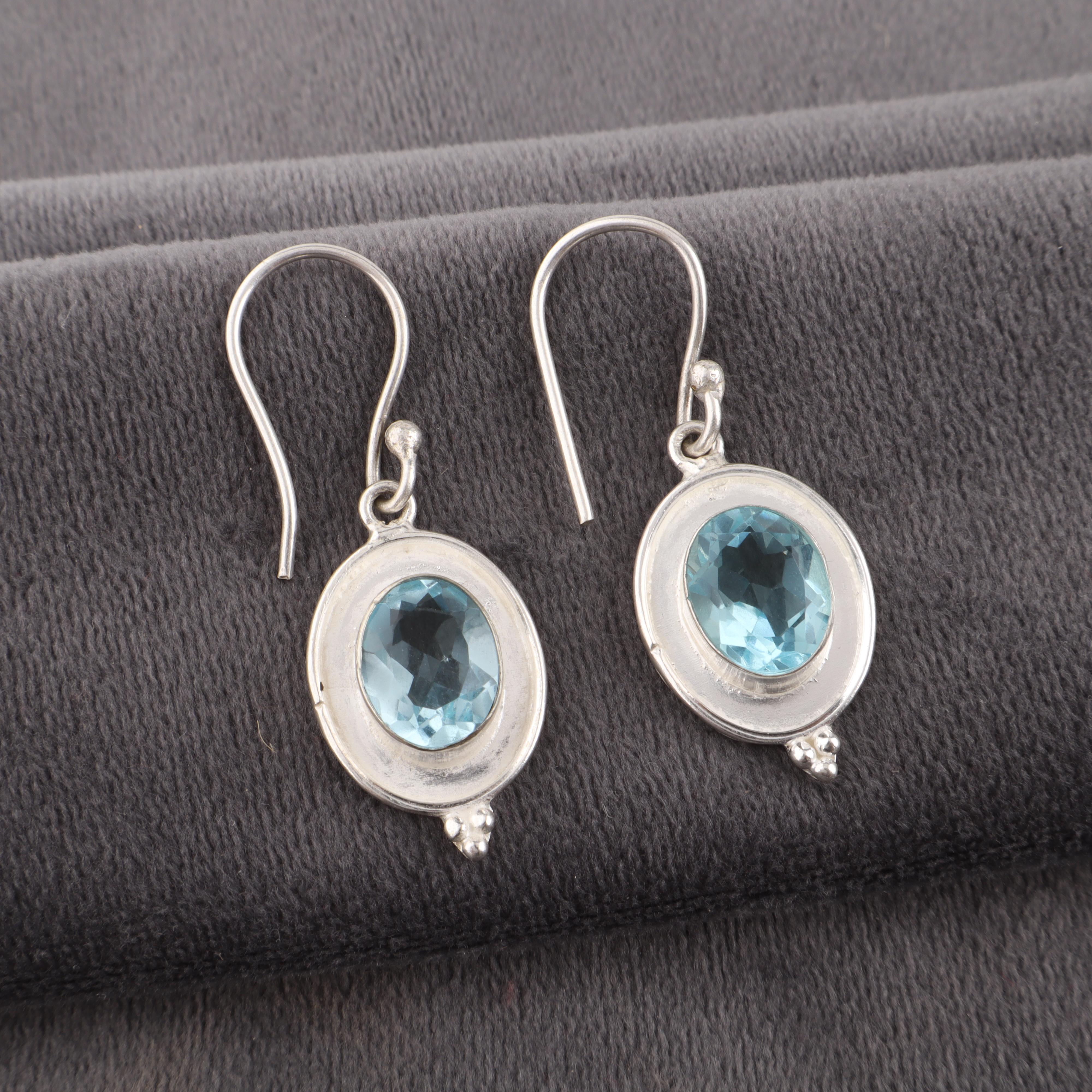 

Замечательные украшения из драгоценного камня голубого топаза, серьги из стерлингового серебра 925 пробы, серебряные серьги ручной работы, женские серьги для подарка 1.50 Inches синий