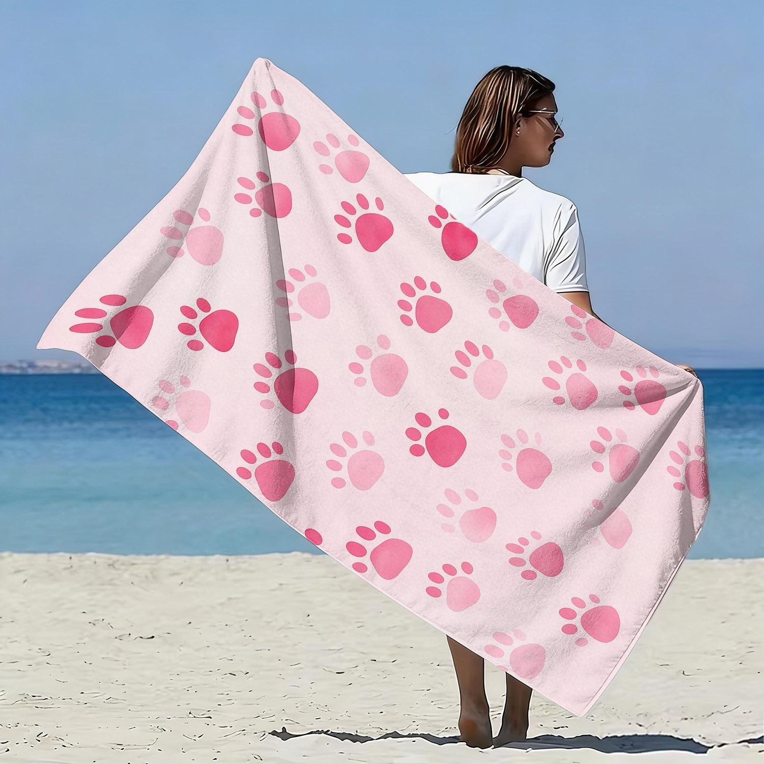 

Cat Paw Pink Beach Towel, Quick Dry Microfiber Absorbent for Bath Pool Travel, Super Soft Bath Sheet for Cat Lovers Gift W30*H60(CM)