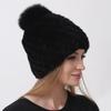 Natural Mink Fur Hats for Women Knitted Warm Thick Winter Hat
