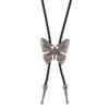 Vintage Adjustable Leather Cord Bolo Tie With Alloy Butterfly Pendant Jewelry Necklace For Western Fashion Enthusiasts