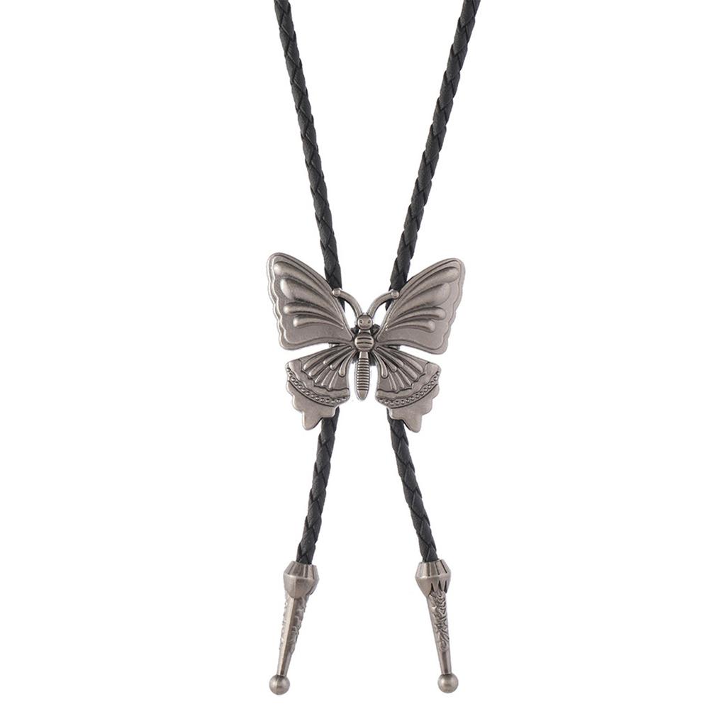 Vintage Adjustable Leather Cord Bolo Tie With Alloy Butterfly Pendant Jewelry Necklace For Western Fashion Enthusiasts