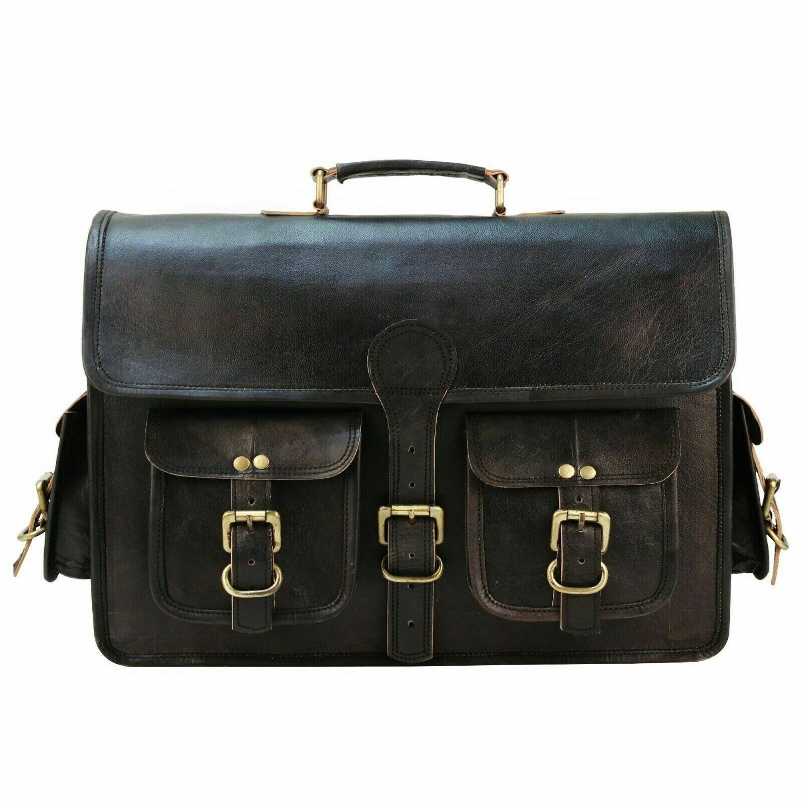 

Черный портфель для ноутбука из натуральной козьей кожи ручной работы, офисная сумка через плечо, новый портфель 11x15x4 чёрный