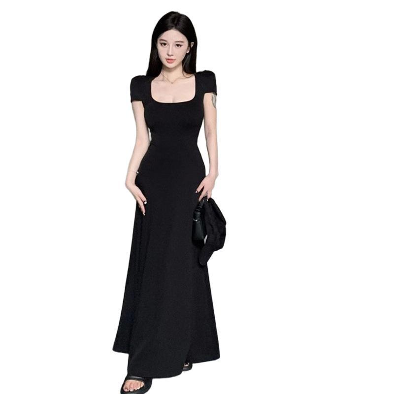 2025 French Petite Black Slimming Dress: High-End Waist-Hugging Summer Fashion for Women