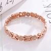Women Bracelet Micro-Paved Rhinestones Inlaid Leaf Design Electroplated Bangle Wrist Jewelry Accessories