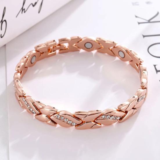Women Bracelet Micro-Paved Rhinestones Inlaid Leaf Design Electroplated Bangle Wrist Jewelry Accessories