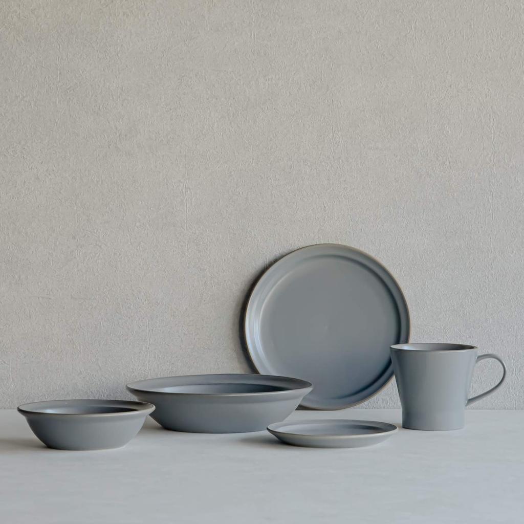 TAMAKI Edge Line Dinnerware Set for Single 350ml 300ml Small 700ml Curry Pasta Living, Gray, Mug, Bowl, & Plate, T-930205