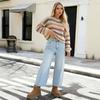 Wish Spring Women's Off-White Striped Loose Knit Round Neck Sweater