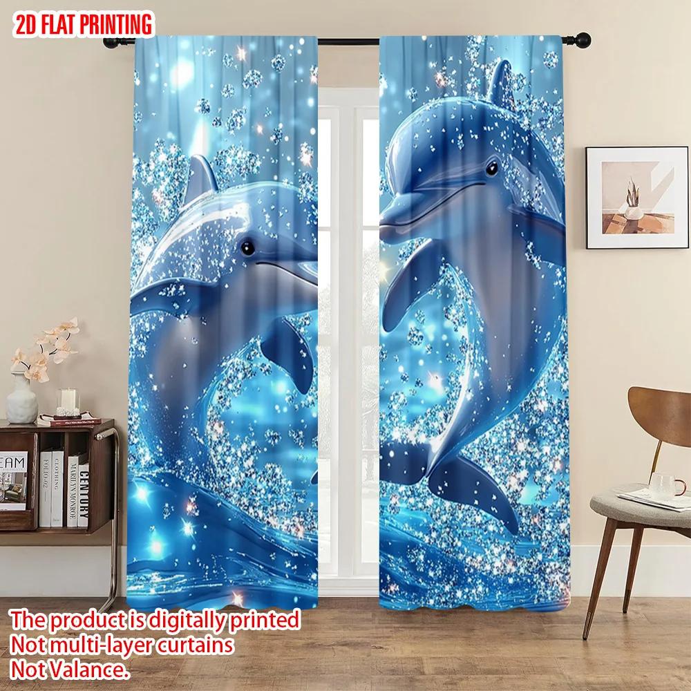 2 Stück   Flugzeugdruck Vorhang Beliebt Blau Delfin Polyester Stoff (ohne Stange) Außendekorationen Ideal für das Schlafzimmer