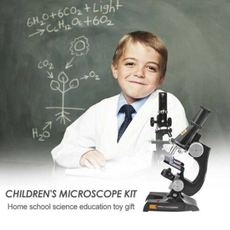 Kids Students Optical Microscope Set Kit With Light Scientific Toy Experimental