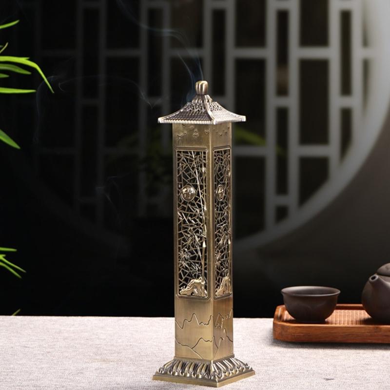 Antique Metal Bamboos Pattern Vertical Hollow Incenses Burners For Tea Room And Meditations With Stable Base Home Decors B03E