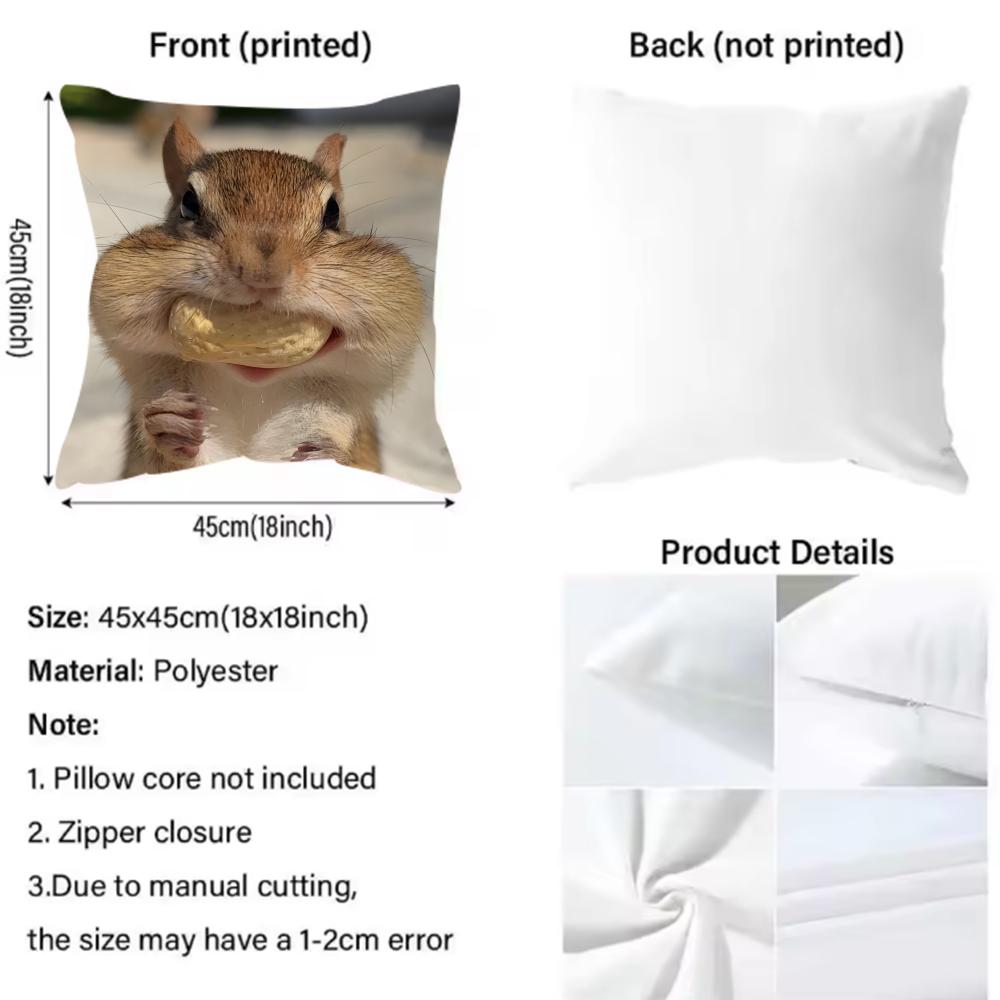 Animal Squirrel Cushion Cover Soft Washable Pillow Case Multi-Scene For Couch Bed Travel Office Use