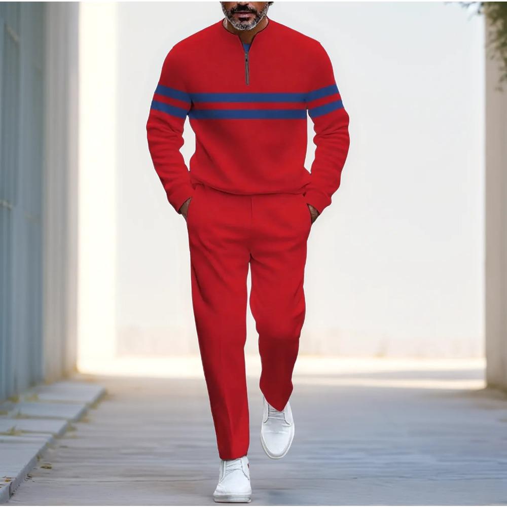 Spring Autumn Fashion Streetwear Men's Long-Sleeved Half-Zipper Stand-Up Collar Men's Casual Sportswear Two-Piece Set